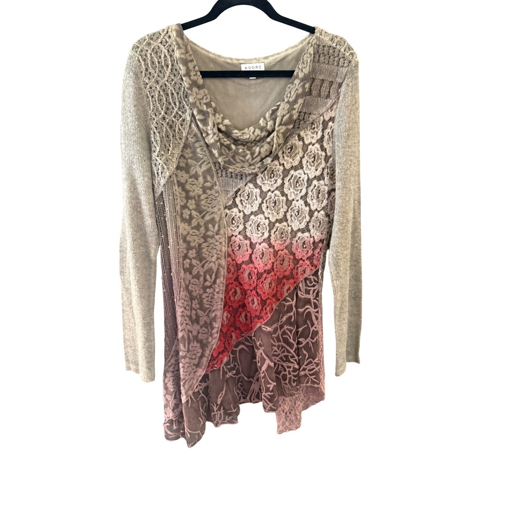 Adore Women‎ XL Tunic Top Mixed Media Lace Crochet Ombre Forest Fairy Boho